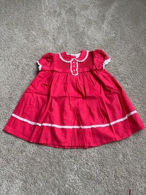 Vintage Girls' Red Lace-Trim Puff Sleeve Party Dress